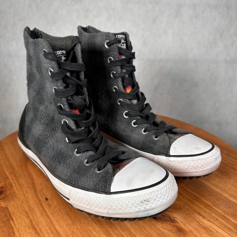 Converse Woolrich Chuck Taylor Boots Women 9.5 Grey Wool Good 549686C Back Zip - Picture 3 of 13